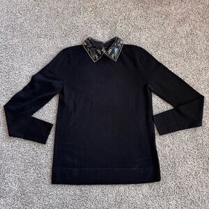 Club Monaco Black Sweater with Embellished Collar
